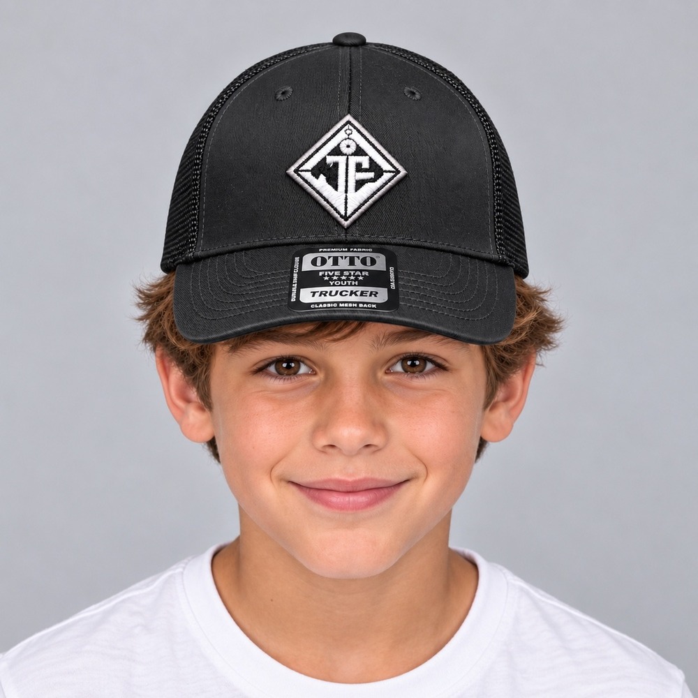 Otto Cap Kids One Size Black Five Star Youth Trucker Hat Mesh Back Snapback Logo